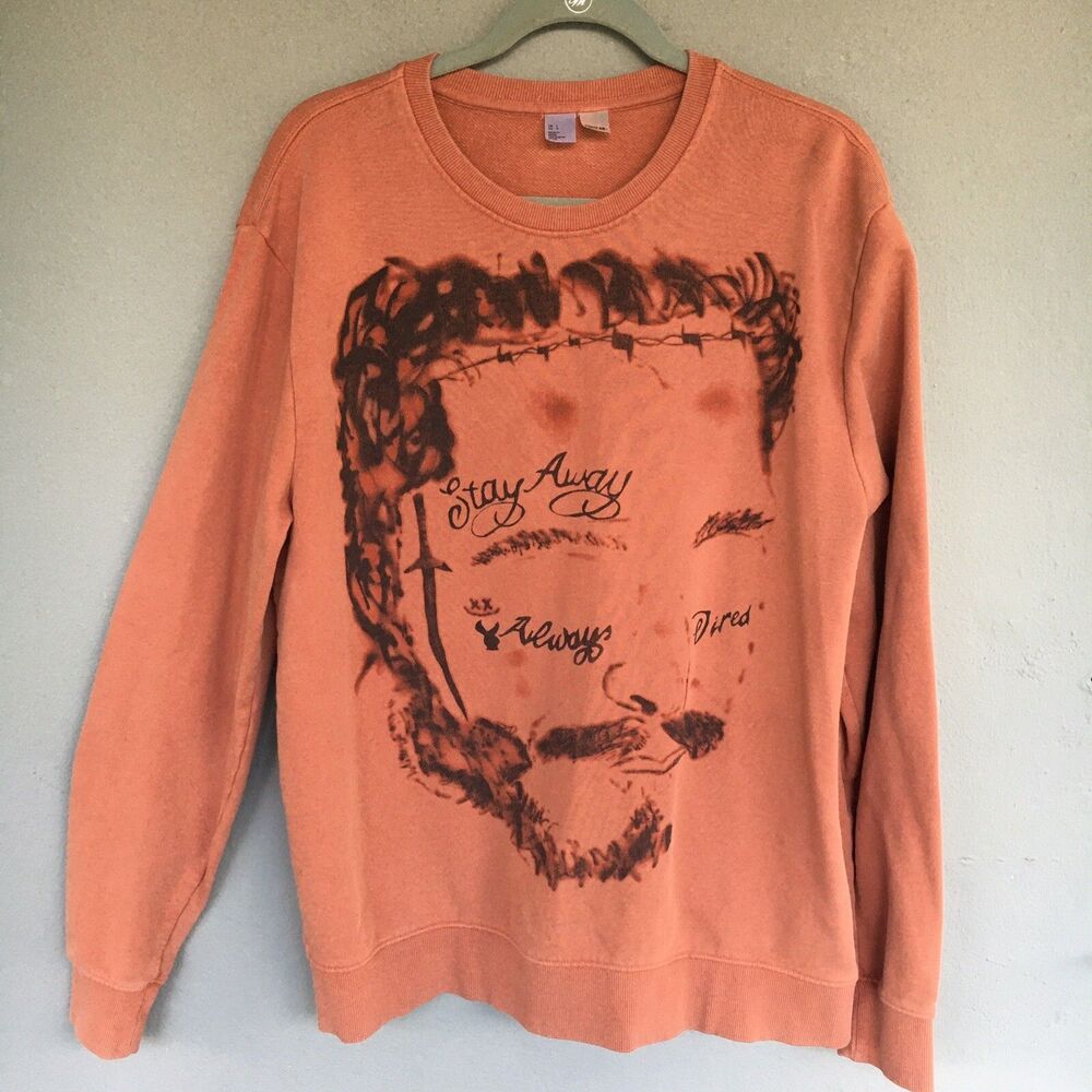 Post Malone Sweatshirt Large Burnt Orange Crewneck Stay Away Face Graphic Street
